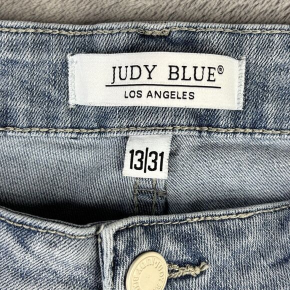 Judy Blue Jeans Womens 13 Distressed Skinny Light Wash Denim Lace Patch Ripped - Picture 4 of 14